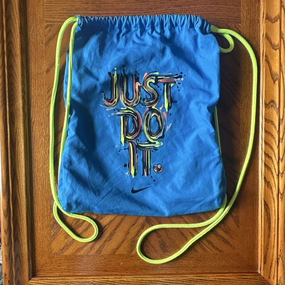 Nike Just Do It Drawstring Gym Bag Blue/Green 15L Polyester Adjustable BA5120